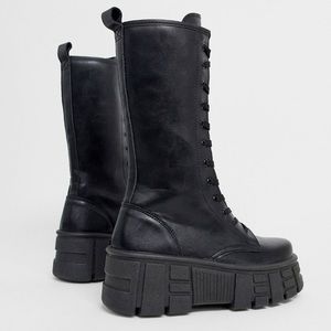 ASOS DESIGN Athens chunky high lace up boots in black, size 9